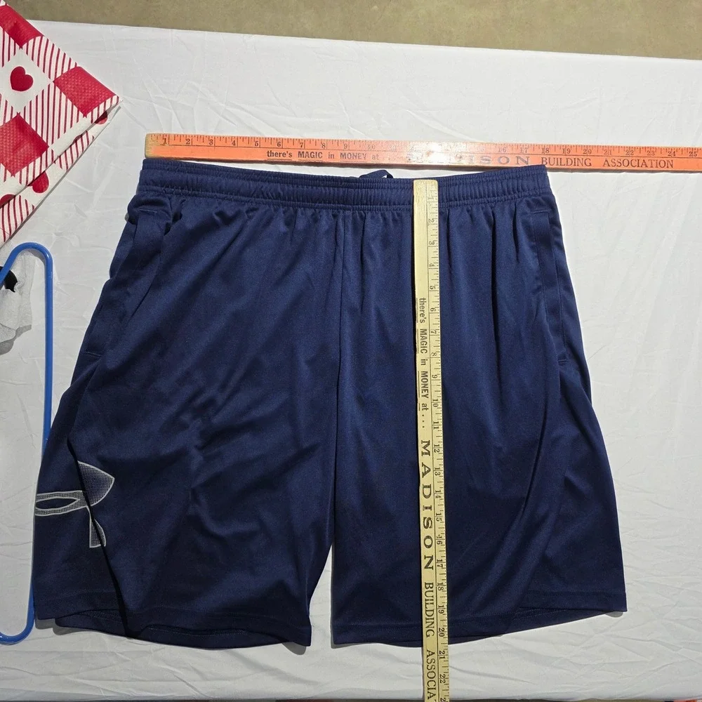 Under Armour Mens Navy Blue Basketball Athletic Shorts Loose Fit XXL Pocket Logo